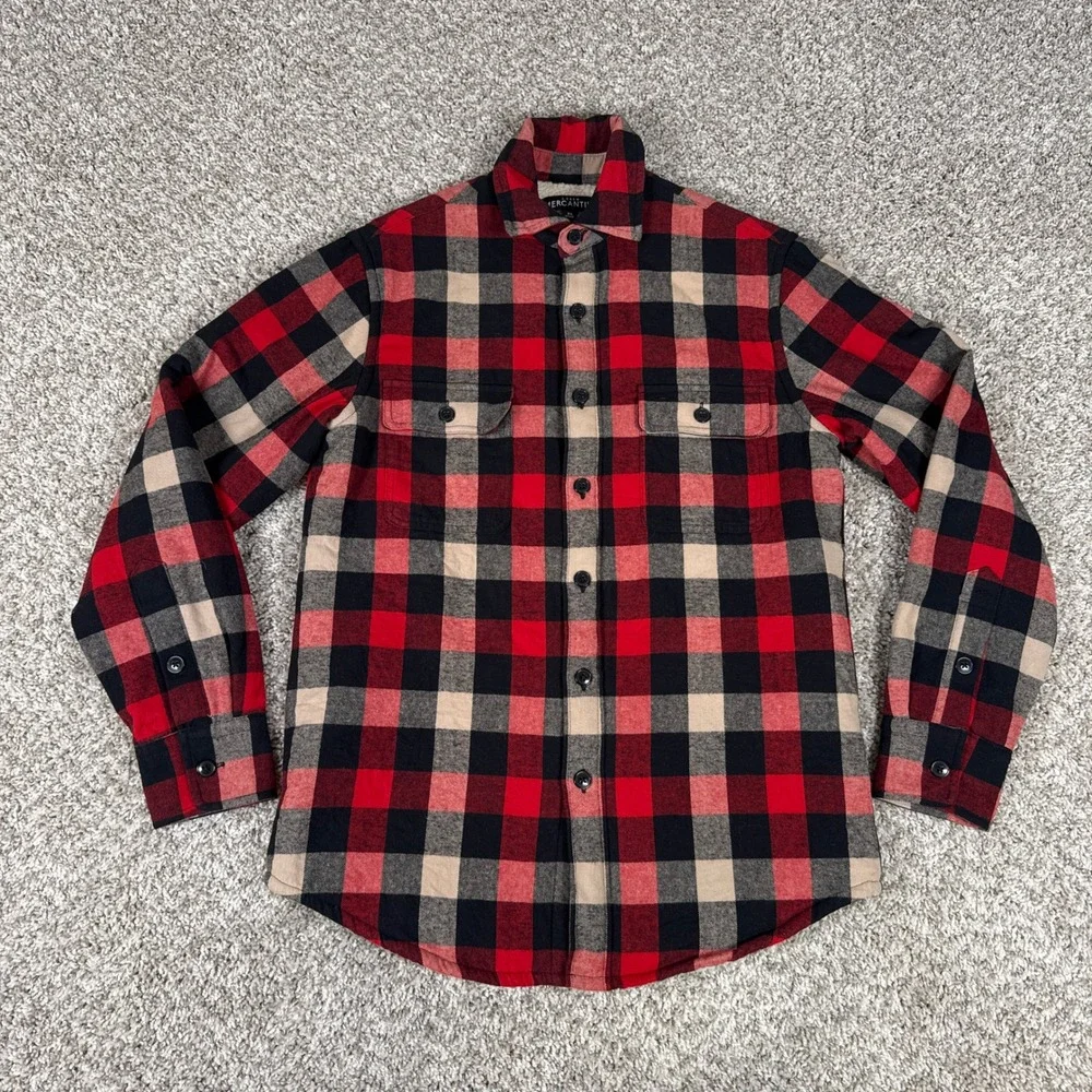 J Crew Shirt Jacket Mens XS Red Black Plaid Flannel Sherpa Lined Button Up G7023